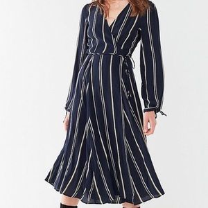 ‼️ SOLD ‼️UO Striped Long-Sleeve Wrap Midi Dress